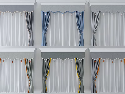Various Colors Curtains with Side Panels and Decorative Valance for Home Window 3d model