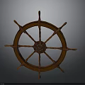 Vintage Wooden Ship Wheel With Classic Spokes And Central Hub Design
