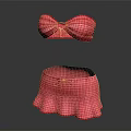 Women's Pink Plaid Bikini Top with Bow and Matching Skirt Set