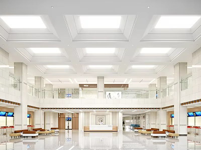 Spacious Bright Hospital Outpatient Clinic Lobby With Seating And Screens 3d model