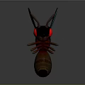 Detailed 3D Ant Model With Red Eyes And Green Wings On Dark Background