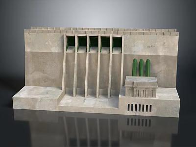 Modern cartoon building reservoir dam pond pond 3d model