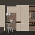 Modern Minimalist Wardrobe Interior Design With Desk Stool Bookshelf And Clothing Storage