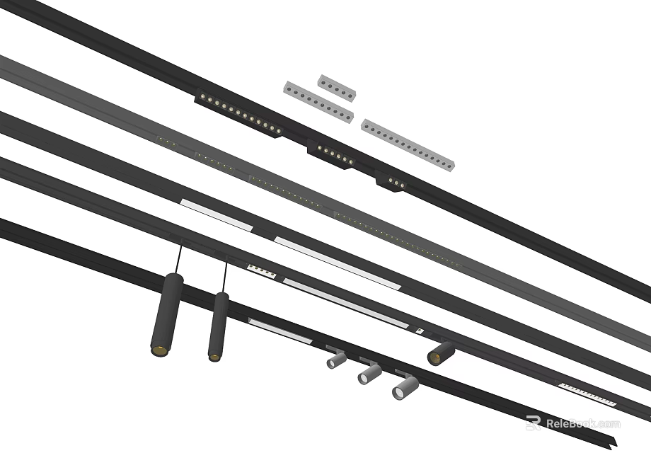 Modern Downlights And Spotlights With Various Lengths And Metal Brackets 3d model 
