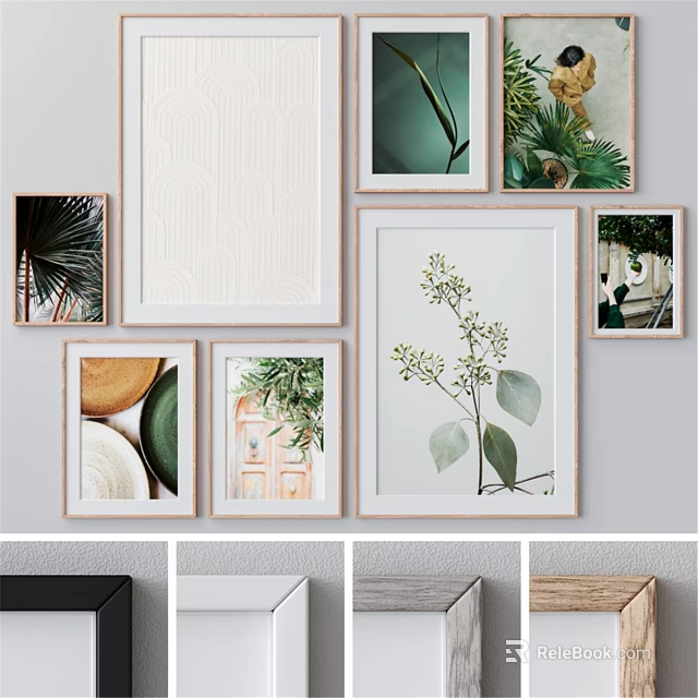 Decorative Picture Frames with Plant Prints Geometric Patterns Natural Wall Art in Modern Home 3d model 