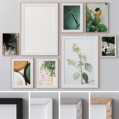 Decorative Picture Frames with Plant Prints Geometric Patterns Natural Wall Art in Modern Home 3d model