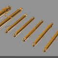 Multiple Yellow Hydraulic Cylinders As Industrial Equipment Arranged On Gray Background