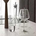 Minimalist Modern Glass Decorative Ornament Set With Cup And Decanter On Marble Countertop