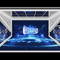 Futuristic Interior Space With Blue Holographic Tech Display And Mechanical Details
