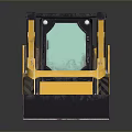 Yellow Skid Steer Loader With Front Bucket Black Top And Green Windshield