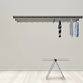 Overhead Clothes Rack With Hanging Garments And Floor Drying Stand 3d model