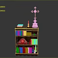 Wooden Bookcase With Golden Cross Books Candles And Decorative Items