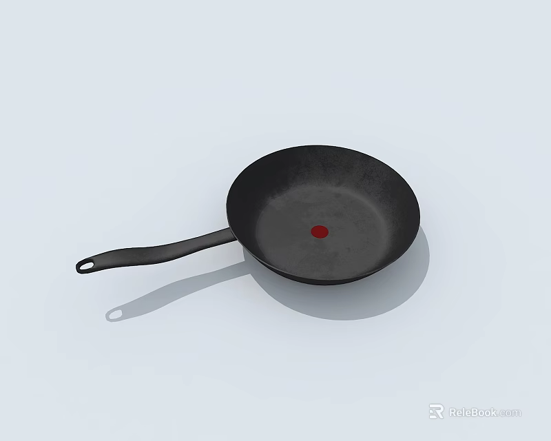 Black Frying Pan With Handle And Red Dot On Light Background 3d model 