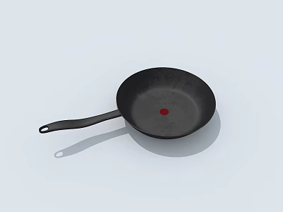 Black Frying Pan With Handle And Red Dot On Light Background 3d model