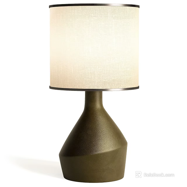 Modern Table Lamp With Textured White Fabric Shade And Olive Green Matte Conical Base 3d model 