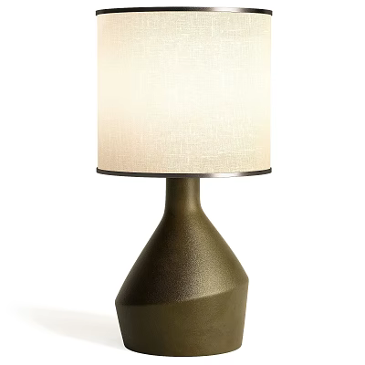 Modern Table Lamp With Textured White Fabric Shade And Olive Green Matte Conical Base 3d model