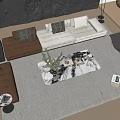 Modern Sectional Sofa And Coffee Table Set With Gray Upholstery Marble Top And Plush Cushions