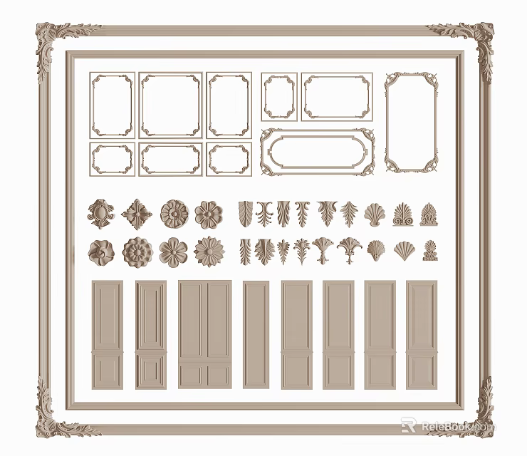 Intricate Carved Decorative Elements With Various Shapes And Furniture Door Designs 3d model 