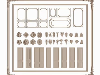 Intricate Carved Decorative Elements With Various Shapes And Furniture Door Designs 3d model