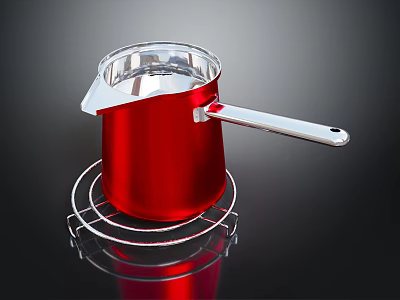 Red Stainless Steel Pot With Transparent Lid On Metal Rack For Kitchen Use 3d model