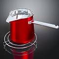 Red Stainless Steel Pot With Transparent Lid On Metal Rack For Kitchen Use