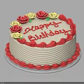 Delicious Birthday Cake With Happy Birthday Text Red Yellow Roses And White Cream