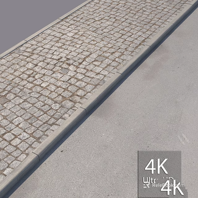 Textured Cobblestone Pavement Surface With Gray Curb For Pedestrian Walkway 3d model 