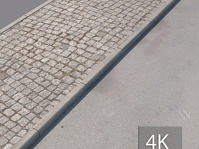 Textured Cobblestone Pavement Surface With Gray Curb For Pedestrian Walkway 3d model
