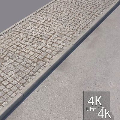Textured Cobblestone Pavement Surface With Gray Curb For Pedestrian Walkway 3d model