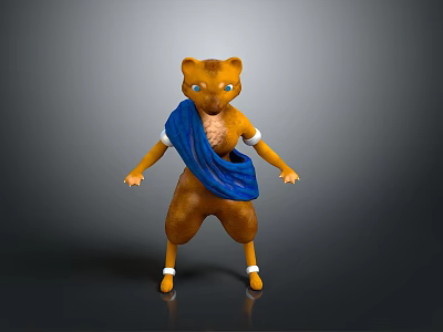 3D Yellow Animal Character With Blue Cape White Wristbands And Anklets Standing Pose 3d model