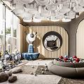 Kids Play Area Interior With Colorful Ball Pit Toys Soft Seating And Ceiling Lights