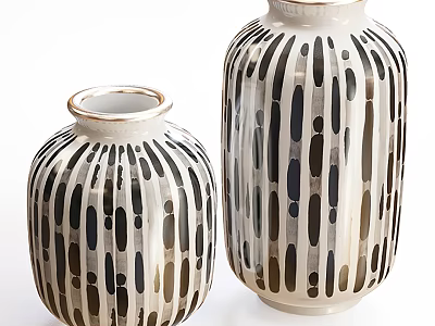 Modern Ceramic Vases With Black And Brown Vertical Stripe Patterns For Home Decoration 3d model