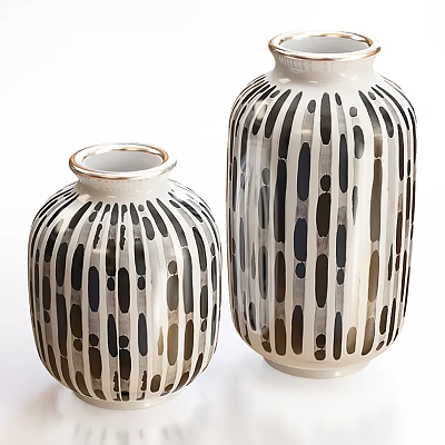 Modern Ceramic Vases With Black And Brown Vertical Stripe Patterns For Home Decoration 3d model