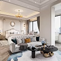 Elegant Modern Bedroom Interior With Luxury Bed Golden Chandelier And Wall Art Area Rug