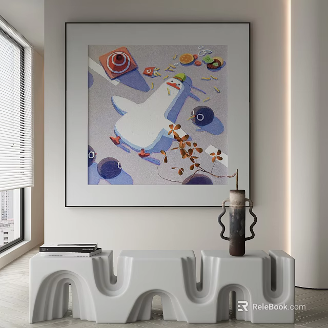 Vibrant Abstract Painting In Modern Interior With Colorful Patterns And Decorative Elements 3d model