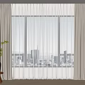 Beige Thick Curtains With White Sheer Layers For Window Indoor City View