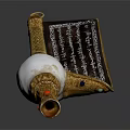 Exquisite White Jade Sculpture With Golden Decoration And Colored Gemstones
