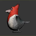 Cartoon Cardinal Bird With Red Body White Belly And Black Wings On Grey Background
