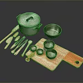 Essential Kitchen Tools Set Pot Lid Stainless Steel Bowl Wooden Spoons Knives Cutting Board