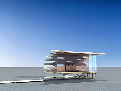 Modern Landscape Pavilion With Curved Roof Wooden Structure And Glass Panels Outdoor Design 3d model