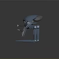 Gray Modern Robotic Mechanical Device 3D Model Featuring Green Sensors And Slender Legs