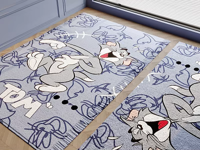 Cute Square Carpet With Tom And Jerry Cartoon Characters For Home Living Room 3d model