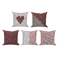 Stylish Gray Brown Decorative Throw Pillows With Heart Geometric Patterns And Sequins 3d model