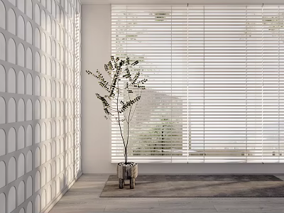 Modern Interior Room With White Window Blinds Natural Light And Potted Plant 3d model