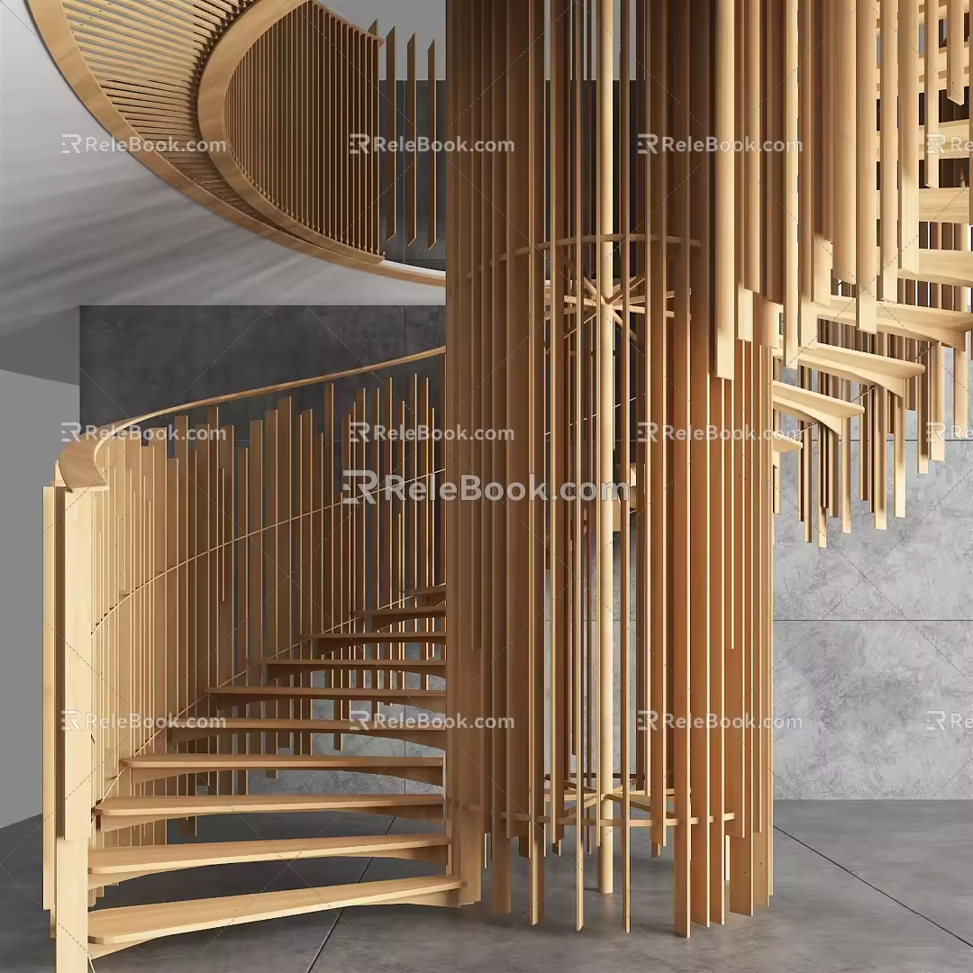 Nordic Rotating Stairs Solid Wood Art Rotating Stairs Creative Rotating Stairs Villa Rotating Stairs Solid Wood Creative Modeling Rotating Stairs Internet Popular Stairs 3d model