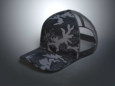 Stylish Trucker Hat With Mesh Back And Dark Abstract Pattern For Casual Daily Wear 3d model