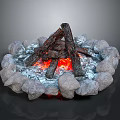 Modern Stone Fire Pit Design With Burning Logs And Red Flames 3d model