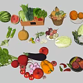 Fresh Organic Vegetables And Fruits Display With Basket Crate And Assorted Produce