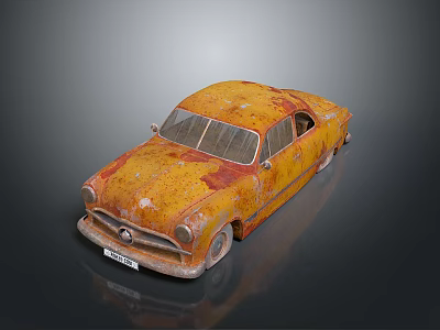 Vintage Rusty Classic Car With Yellow Rusted Body And Retro Design 3d model