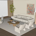 Modern Living Room Interior With Beige Sofa Armchairs Bean Bag Chair And Colorful Abstract Painting
